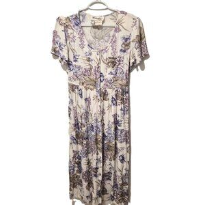 VTG Cartise Petite Floral Rayon Dress Lilac Print Size 6 Romantic Coquette Boho
